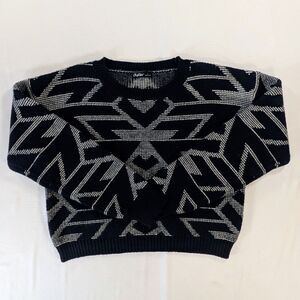 Aster Sweater Large Women’s black knit pullover black white geometric whimsigoth